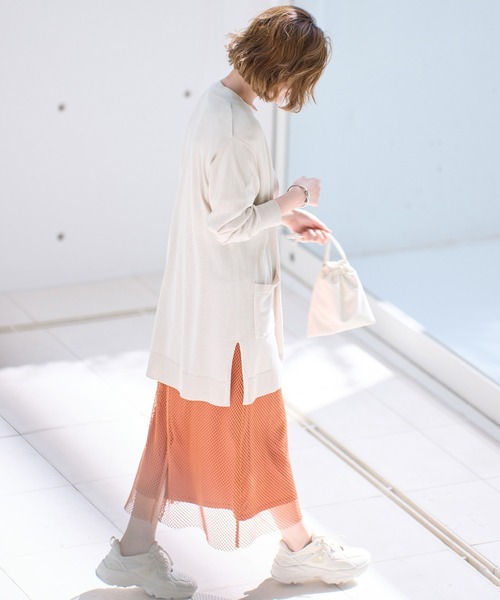 BELLUNA PLUS（ベルーナ）の「ヒンヤリ冷感！洗えるロング丈カーディガン（カーディガン/ボレロ・レディース・ネイビー/アイボリー/ロイヤルブルー/セージグリーン/イエロー/ラベンダー/ネイビー系/ピンクベージュ・MEDIUM/LARGE/X-LARGE/SMALL）」の14枚目の写真