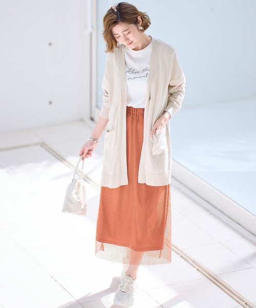 BELLUNA PLUS（ベルーナ）の「ヒンヤリ冷感！洗えるロング丈カーディガン（カーディガン/ボレロ・レディース・ネイビー/アイボリー/ロイヤルブルー/セージグリーン/イエロー/ラベンダー/ネイビー系/ピンクベージュ・MEDIUM/LARGE/X-LARGE/SMALL）」の13枚目の写真