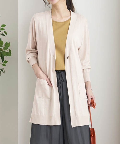 BELLUNA PLUS（ベルーナ）の「ヒンヤリ冷感！洗えるロング丈カーディガン（カーディガン/ボレロ・レディース・ネイビー/アイボリー/ロイヤルブルー/セージグリーン/イエロー/ラベンダー/ネイビー系/ピンクベージュ・MEDIUM/LARGE/X-LARGE/SMALL）」の15枚目の写真