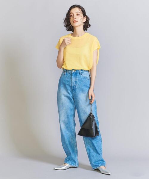 シアーニットフレンチスリーブトップス