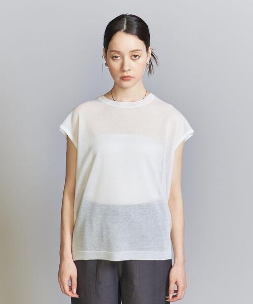 シアーニットフレンチスリーブトップス