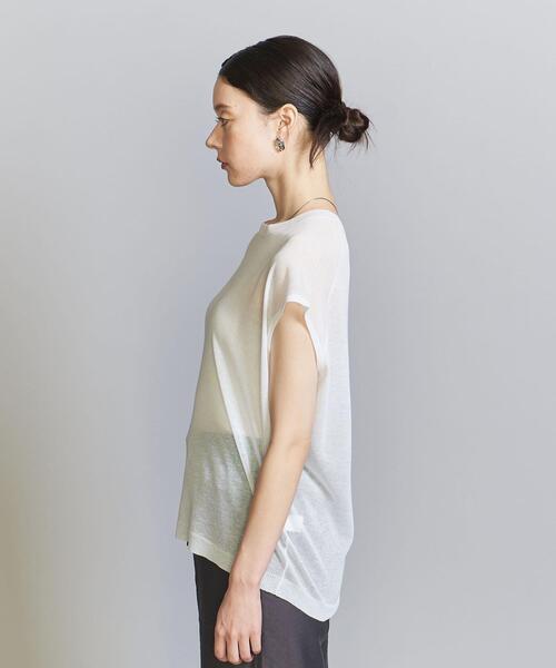 シアーニットフレンチスリーブトップス