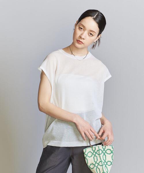 シアーニットフレンチスリーブトップス