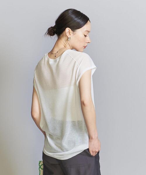 シアーニットフレンチスリーブトップス