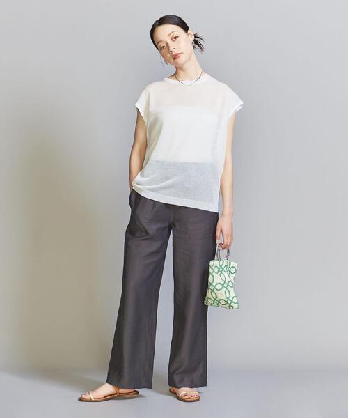 シアーニットフレンチスリーブトップス