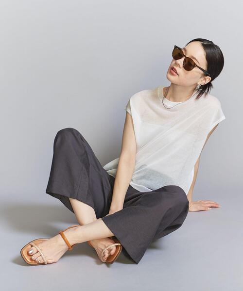 シアーニットフレンチスリーブトップス