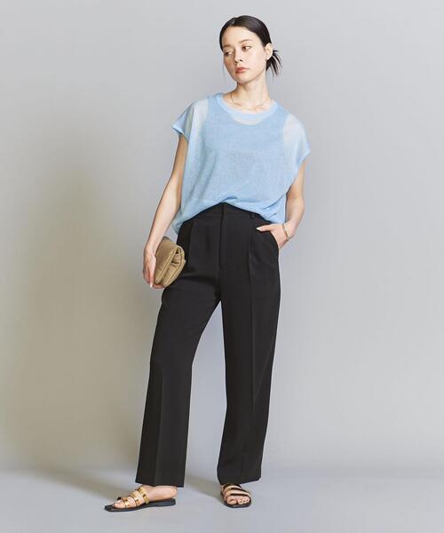 シアーニットフレンチスリーブトップス