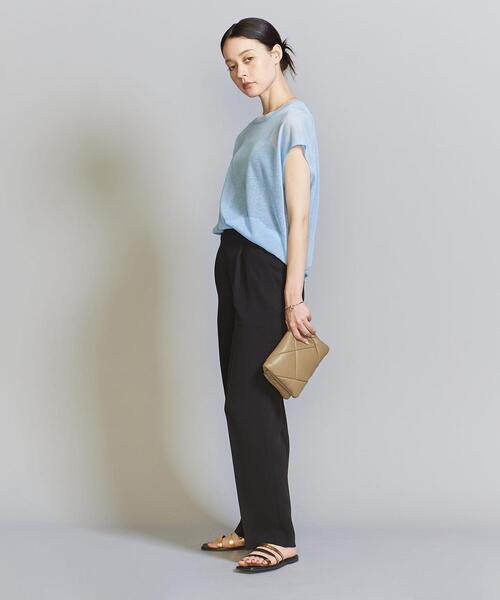 シアーニットフレンチスリーブトップス