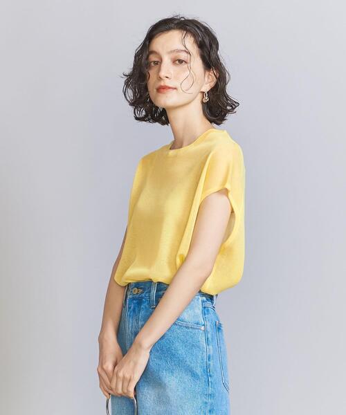 シアーニットフレンチスリーブトップス