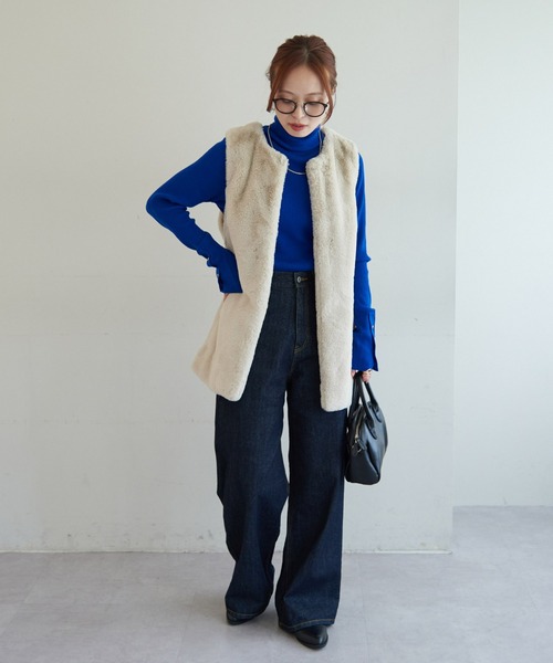 DISCOAT（ディスコート）の「【13色展開/多色買い◎/万能インナー】リブ袖口ボタンタートル《WEB限定》（ニット/セーター・レディース・グリーン系その他/ネイビー/オレンジ/ブラウン/レッド/アイボリー/ホワイト×ブラック/スカイブルー/ブラック/ブラック系その他/ブルー/ダークグリーン/グレー・FREE）」の21枚目の写真