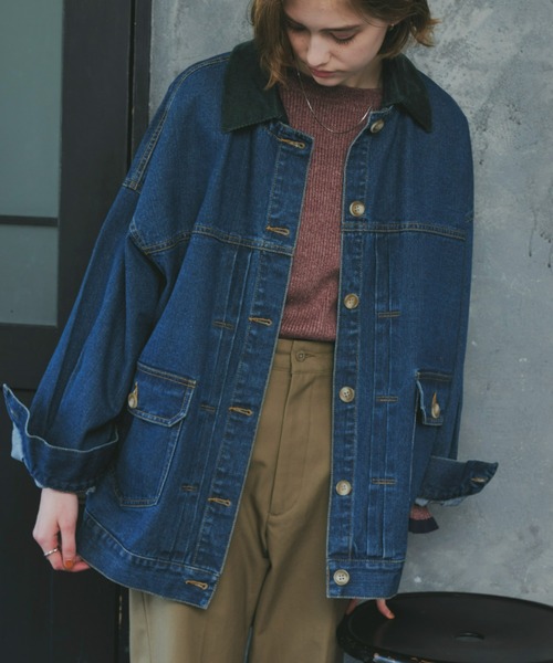 Unitage（ユニテージ）の「2wayオーバーデニムジャケット（デニムジャケット・レディース・ブラック/ネイビー/ブルー・FREE）」の15枚目の写真