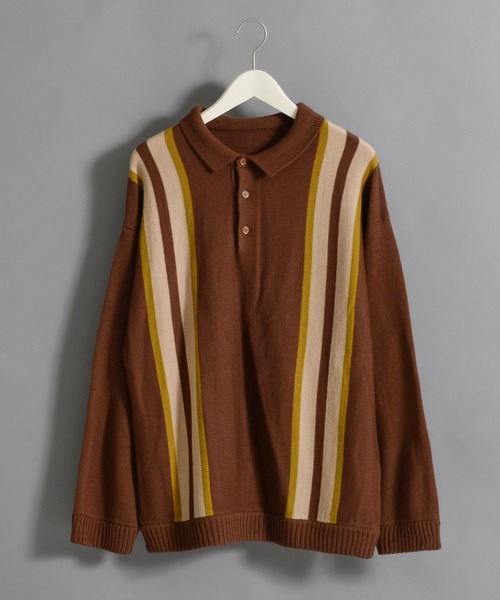 Revo.（レボ）の「Revo. ライン切替 ニットポロシャツ 長袖 オーバーサイズポロ（ニット/セーター・メンズ・ブラック/ナチュラル/ブラウン・2/1）」の3枚目の写真