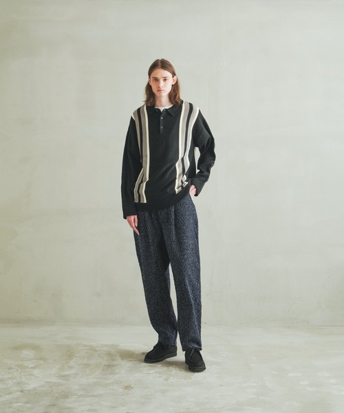 Revo.（レボ）の「Revo. ライン切替 ニットポロシャツ 長袖 オーバーサイズポロ（ニット/セーター・メンズ・ブラック/ナチュラル/ブラウン・2/1）」の7枚目の写真