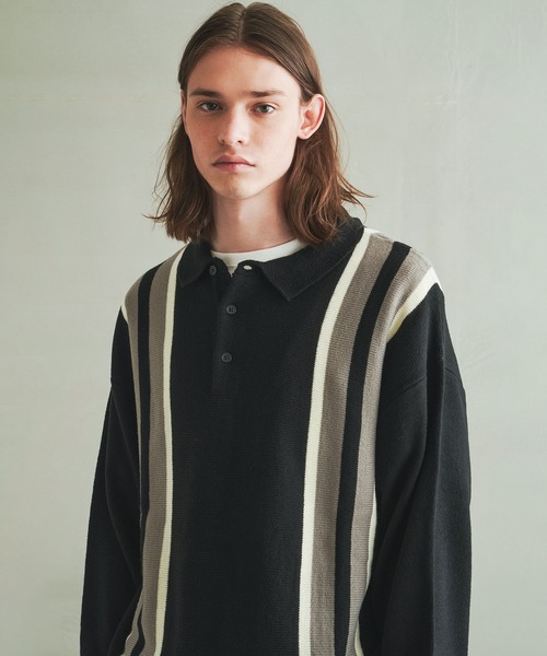 Revo.（レボ）の「Revo. ライン切替 ニットポロシャツ 長袖 オーバーサイズポロ（ニット/セーター・メンズ・ブラック/ナチュラル/ブラウン・2/1）」の10枚目の写真