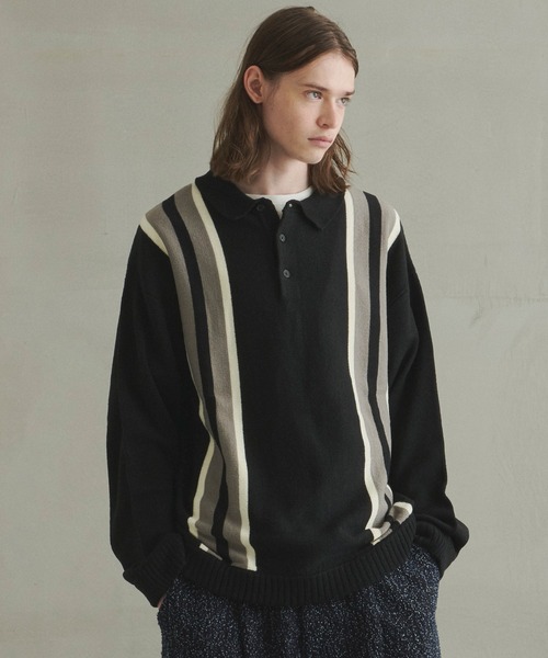 Revo.（レボ）の「Revo. ライン切替 ニットポロシャツ 長袖 オーバーサイズポロ（ニット/セーター・メンズ・ブラック/ナチュラル/ブラウン・2/1）」の17枚目の写真