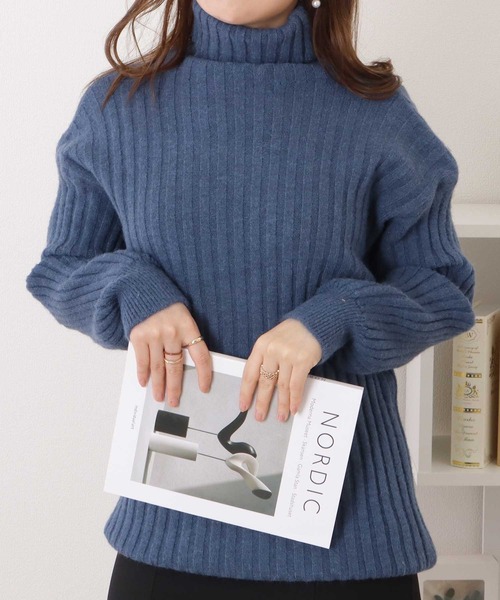 Lace Ladies(レースレディース)の「ハイネックバルーン袖リブニットプルオーバー(ニット/セーター・レディース・ブルーグレー/モカ/ブラック/アイボリー・FREE)」の3枚目の写真