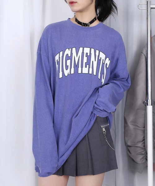 Figments(フィグメンツ)の「ヴィンテージカレッジロゴロンT(Tシャツ/カットソー・レディース・パープル/ピンク/スミクロ・FREE)」の1枚目の写真