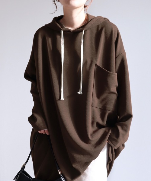 reca（レカ）の「ロングパーカーチュニック（チュニック・レディース・ブラック/ベージュ/ブラウン・FREE）」の3枚目の写真