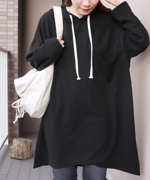 reca（レカ）の「ロングパーカーチュニック（チュニック・レディース・ブラック/ベージュ/ブラウン・FREE）」の2枚目の写真