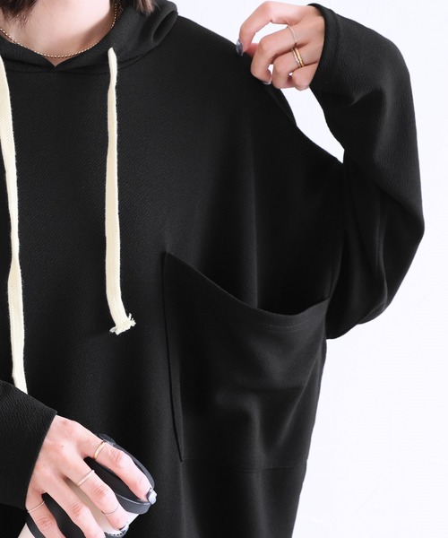 reca（レカ）の「ロングパーカーチュニック（チュニック・レディース・ブラック/ベージュ/ブラウン・FREE）」の4枚目の写真