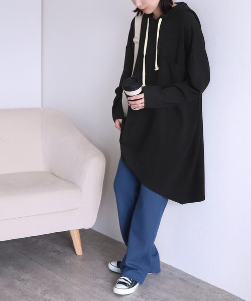 reca（レカ）の「ロングパーカーチュニック（チュニック・レディース・ブラック/ベージュ/ブラウン・FREE）」の7枚目の写真