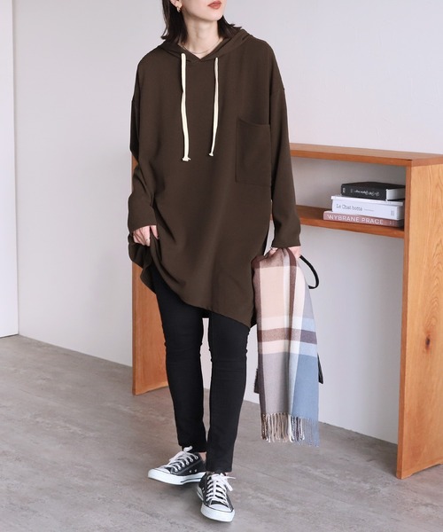 reca（レカ）の「ロングパーカーチュニック（チュニック・レディース・ブラック/ベージュ/ブラウン・FREE）」の11枚目の写真