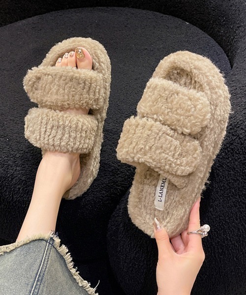 Miniministore(ミニミニストア)の「ファーサンダル レディース 厚底スリッパ(サンダル・レディース・ベージュ/アイボリー/ブラック・22.5cm/24.5cm/23.0cm/23.5cm/24.0cm/25.0cm)」の1枚目の写真