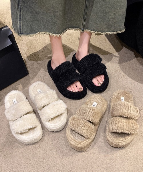 Miniministore(ミニミニストア)の「ファーサンダル レディース 厚底スリッパ(サンダル・レディース・ベージュ/アイボリー/ブラック・22.5cm/24.5cm/23.0cm/23.5cm/24.0cm/25.0cm)」の14枚目の写真