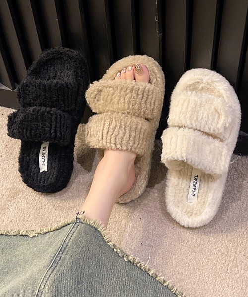 Miniministore(ミニミニストア)の「ファーサンダル レディース 厚底スリッパ(サンダル・レディース・ベージュ/アイボリー/ブラック・22.5cm/24.5cm/23.0cm/23.5cm/24.0cm/25.0cm)」の22枚目の写真