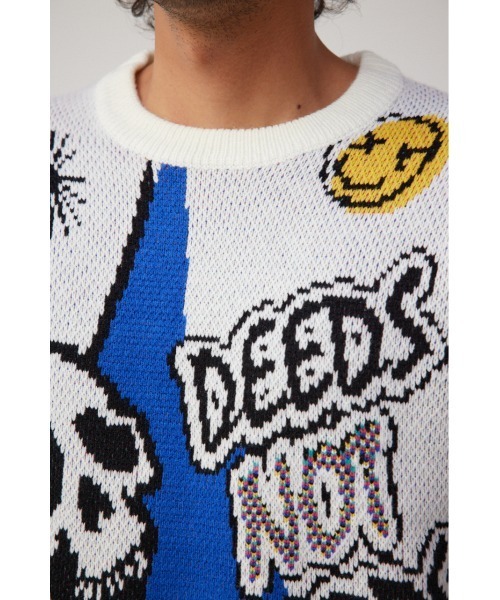 AZUL by moussy（アズールバイマウジー）の「スカルグラフィック総柄ニット（ニット/セーター・メンズ・ブラック系その他/ホワイト系その他/ブルー系その他・FREE）」の10枚目の写真