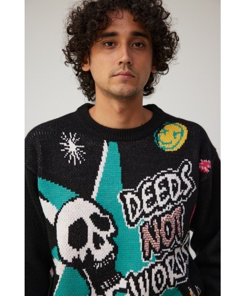 AZUL by moussy（アズールバイマウジー）の「スカルグラフィック総柄ニット（ニット/セーター・メンズ・ブラック系その他/ホワイト系その他/ブルー系その他・FREE）」の14枚目の写真