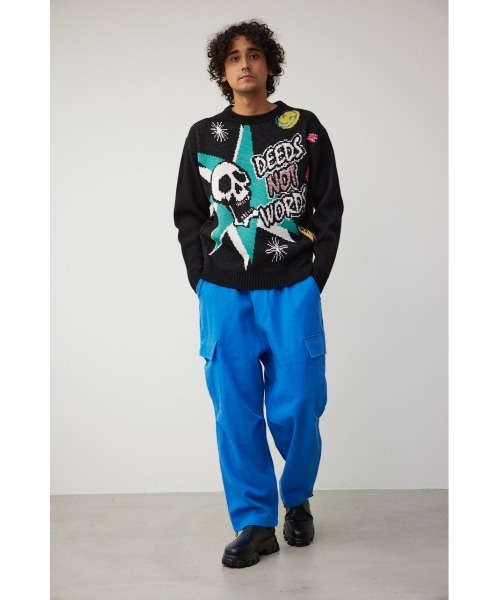 AZUL by moussy（アズールバイマウジー）の「スカルグラフィック総柄ニット（ニット/セーター・メンズ・ブラック系その他/ホワイト系その他/ブルー系その他・FREE）」の16枚目の写真