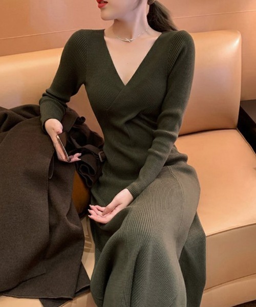Miniministore（ミニミニストア）の「ニットワンピ ロングワンピースレディース（ワンピース・レディース・ブラック/アイボリー/ブルー/カーキ/レッド・フリー）」の4枚目の写真
