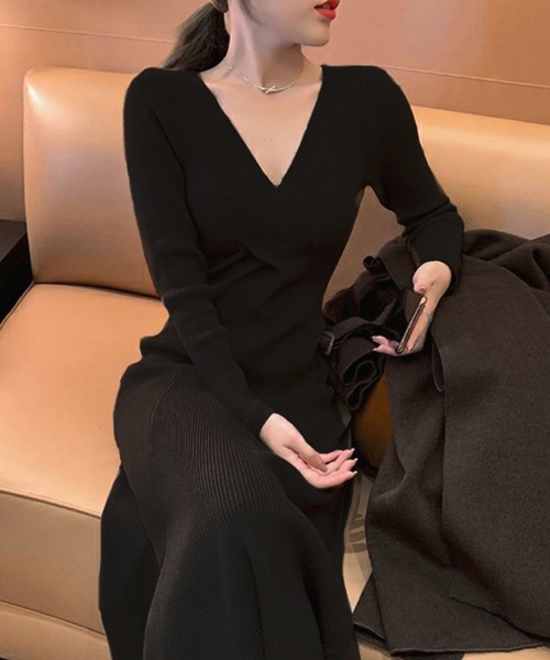 Miniministore（ミニミニストア）の「ニットワンピ ロングワンピースレディース（ワンピース・レディース・ブラック/アイボリー/ブルー/カーキ/レッド・フリー）」の3枚目の写真