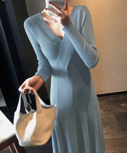 Miniministore（ミニミニストア）の「ニットワンピ ロングワンピースレディース（ワンピース・レディース・ブラック/アイボリー/ブルー/カーキ/レッド・フリー）」の12枚目の写真