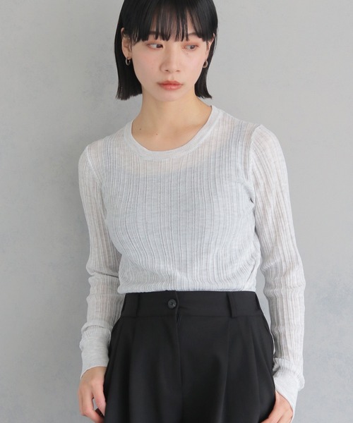 cheriella（シェリエラ）の「【cheriella】WEB限定シアーランダムリブニット WEB LIMITED SHEER RANDOM RIB KNIT（ニット/セーター・レディース・ミント/ブルー/グレー/ホワイト系その他/ブラック・M）」の2枚目の写真