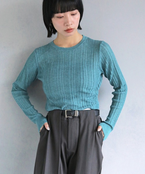 cheriella（シェリエラ）の「【cheriella】WEB限定シアーランダムリブニット WEB LIMITED SHEER RANDOM RIB KNIT（ニット/セーター・レディース・ミント/ブルー/グレー/ホワイト系その他/ブラック・M）」の5枚目の写真