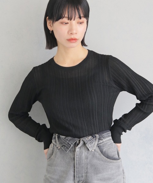 cheriella（シェリエラ）の「【cheriella】WEB限定シアーランダムリブニット WEB LIMITED SHEER RANDOM RIB KNIT（ニット/セーター・レディース・ミント/ブルー/グレー/ホワイト系その他/ブラック・M）」の3枚目の写真