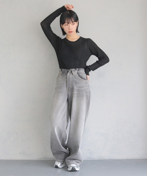 cheriella（シェリエラ）の「【cheriella】WEB限定シアーランダムリブニット WEB LIMITED SHEER RANDOM RIB KNIT（ニット/セーター・レディース・ミント/ブルー/グレー/ホワイト系その他/ブラック・M）」の17枚目の写真
