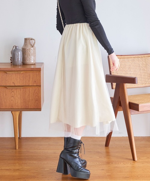 titty＆Co. PETIT（ティティアンドコープティ）の「デコルテオープンチュールドッキングワンピース（ワンピース・レディース・ブラック/アイボリー・FREE）」の10枚目の写真