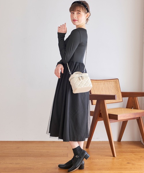 titty＆Co. PETIT（ティティアンドコープティ）の「デコルテオープンチュールドッキングワンピース（ワンピース・レディース・ブラック/アイボリー・FREE）」の12枚目の写真