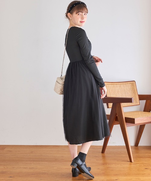 titty＆Co. PETIT（ティティアンドコープティ）の「デコルテオープンチュールドッキングワンピース（ワンピース・レディース・ブラック/アイボリー・FREE）」の13枚目の写真