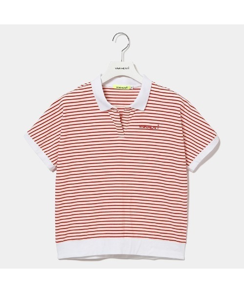 VIVA HEART(ビバハート)の「【VIVA HEART/GOLF】コットンベア天ボーダースキッパー半袖ポロ(ポロシャツ・レディース・レッド/オフホワイト/ブラック・42/40/38)」の7枚目の写真