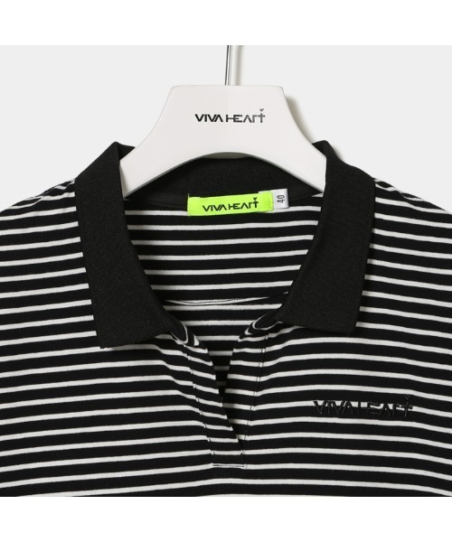 VIVA HEART(ビバハート)の「【VIVA HEART/GOLF】コットンベア天ボーダースキッパー半袖ポロ(ポロシャツ・レディース・レッド/オフホワイト/ブラック・42/40/38)」の10枚目の写真