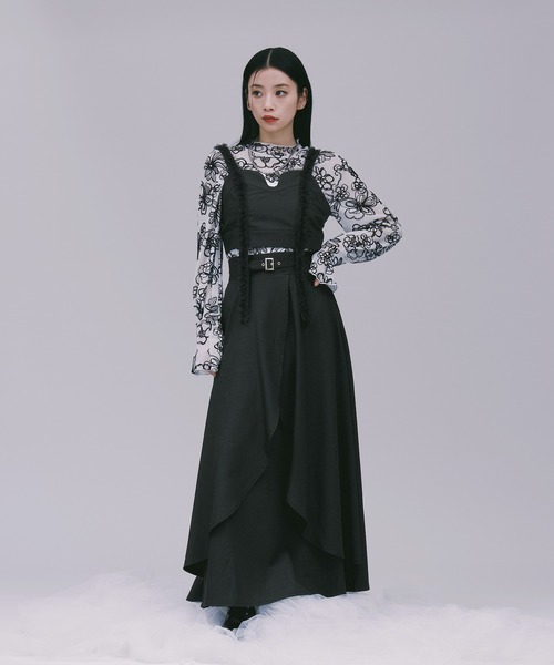Ellno de Mavie(エルノデメヴィ)の「フロッキーフラワーラメチュールインナー(Tシャツ/カットソー・レディース・ブラック/オフホワイト・FREE)」の7枚目の写真