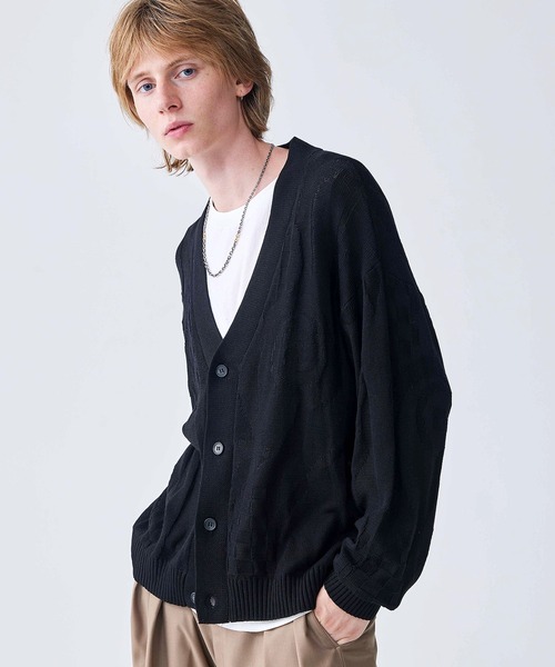 Iroquois（イロコイ）の「IROQUOIS イロコイ / 7G C/R LYNX JQ CD リンクスジャガードビッグシルエットカーディガン / 276104（カーディガン/ボレロ・メンズ・オフホワイト/ブラック/グリーン/ワインレッド/ラベンダー・1/2）」の3枚目の写真