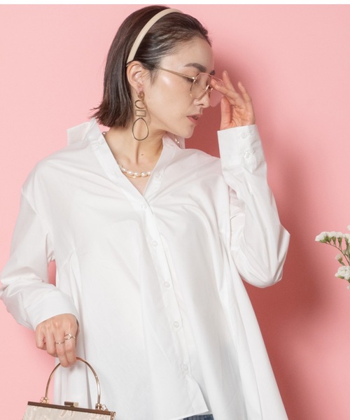 MHBG TOKYO(エムエイチビージートーキョー)の「ラッフルフレアロングシャツ(シャツ/ブラウス・レディース・ブラック×ホワイト/ネイビー×ホワイト/オフホワイト・FREE)」の18枚目の写真