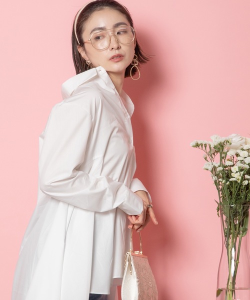 MHBG TOKYO(エムエイチビージートーキョー)の「ラッフルフレアロングシャツ(シャツ/ブラウス・レディース・ブラック×ホワイト/ネイビー×ホワイト/オフホワイト・FREE)」の19枚目の写真