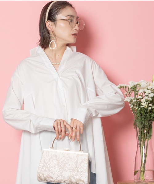 MHBG TOKYO(エムエイチビージートーキョー)の「ラッフルフレアロングシャツ(シャツ/ブラウス・レディース・ブラック×ホワイト/ネイビー×ホワイト/オフホワイト・FREE)」の20枚目の写真