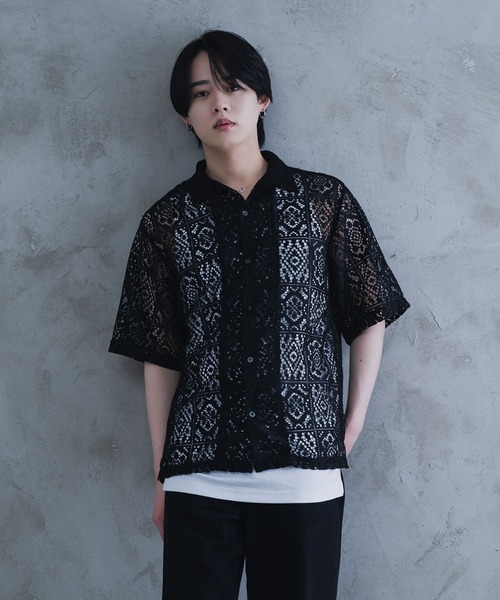 セール】oversized lace sheer shirt/オーバーサイズ レースシアー